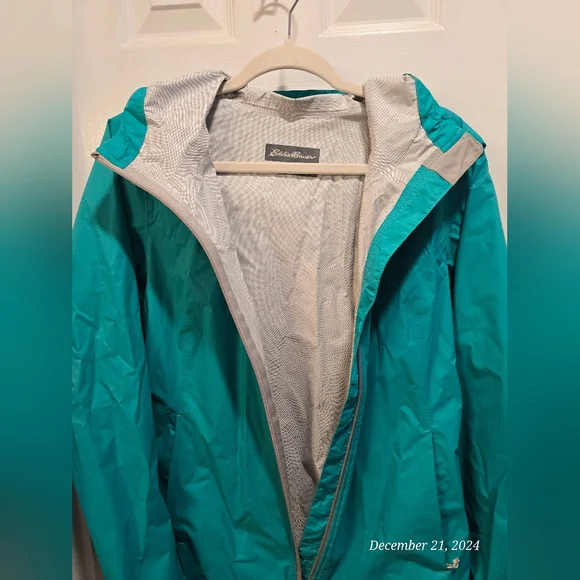 Eddie Bauer Raincoat Windbreaker Women's size MEDIUM, Teal - Picture 5 of 8